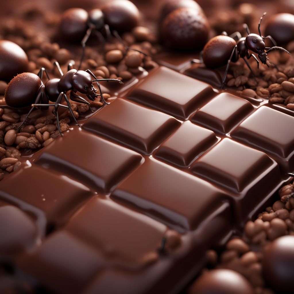 Ants Feast on Chocolate Bar in Detailed Matte Painting