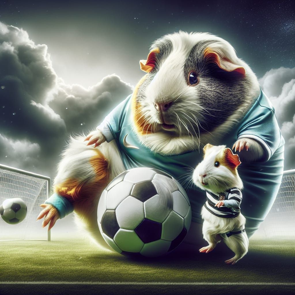 Chubby Guinea Pig Plays Football: Digital Matte Painting