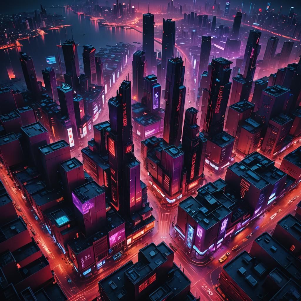 Neon Cyberpunk Cityscape at Dusk