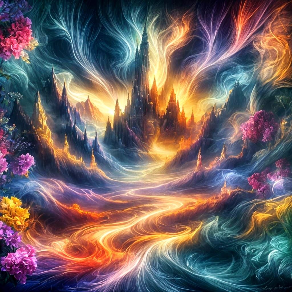 Enchanted Palace Garden at Dawn in Fantasy Chalk Art