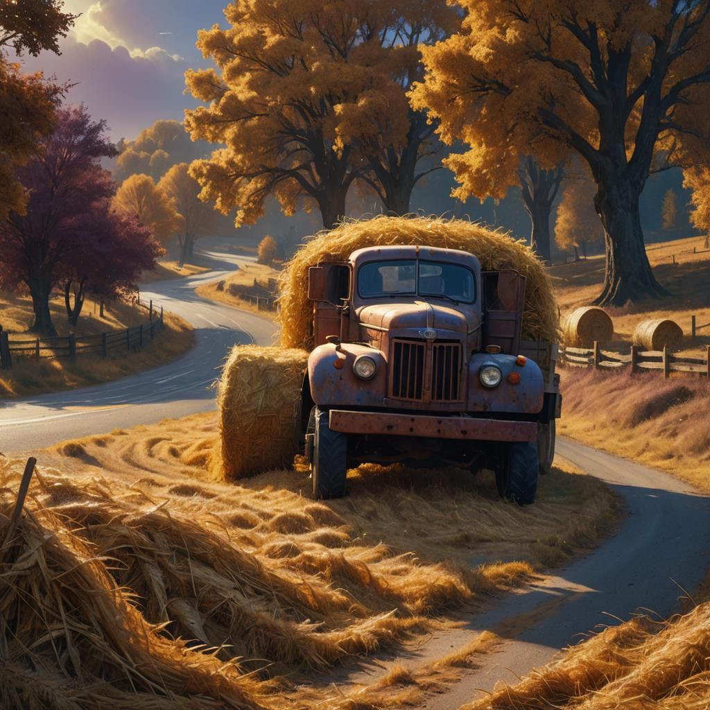 Hay Truck on Country Road: Fantasy Concept Art