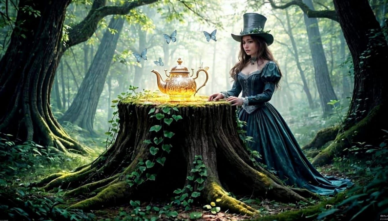 Mystical Forest with Gothic Girl and Dragon Teapot
