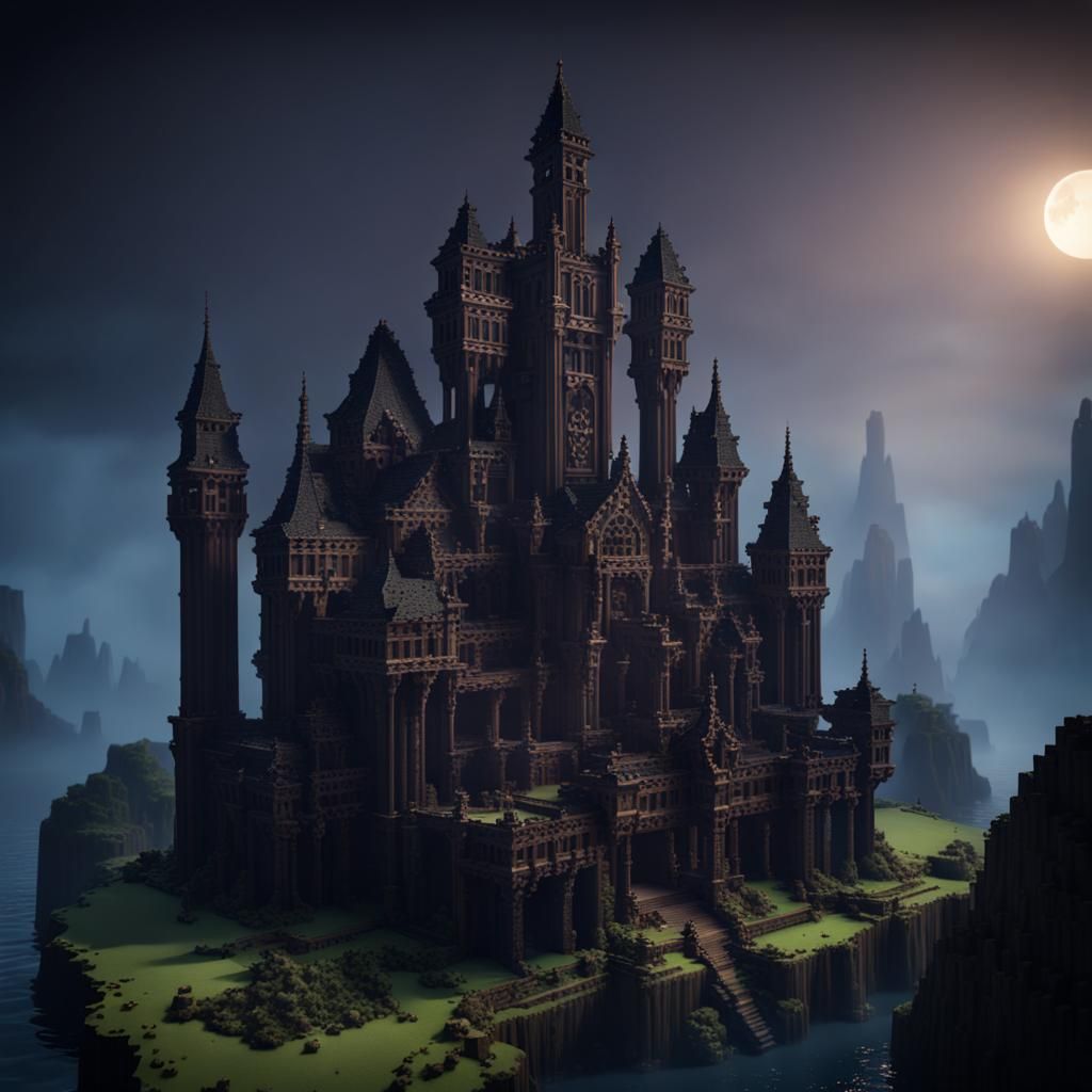 Eerie Minecraft Castle of Scrolls in Dark Night