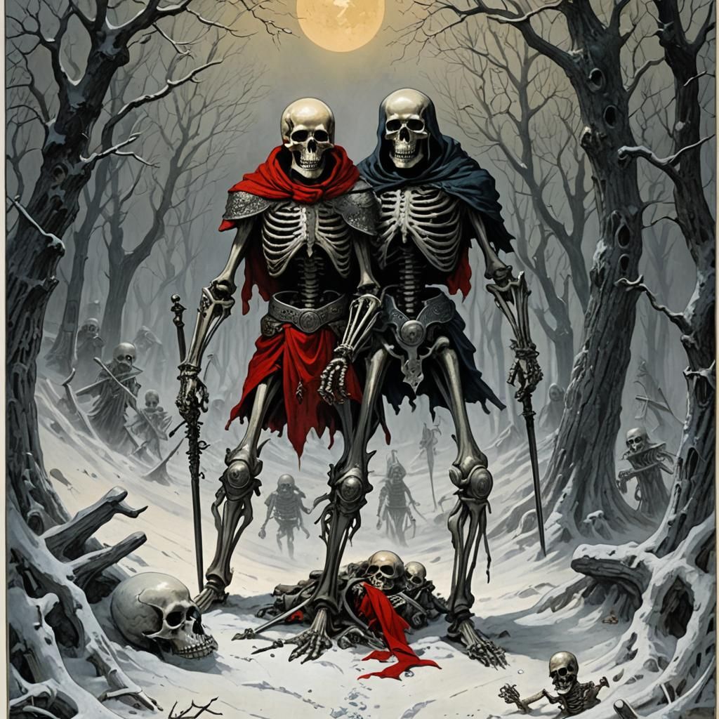 Strength Tarot Card: Skeleton in Snow, Horror Art