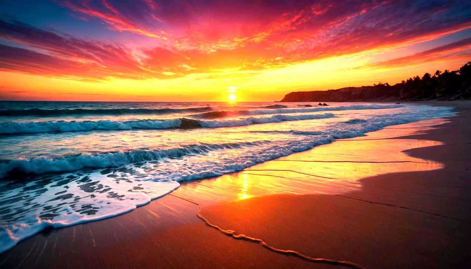 Epic Sunset on an Alien Beach in Surreal Splendor