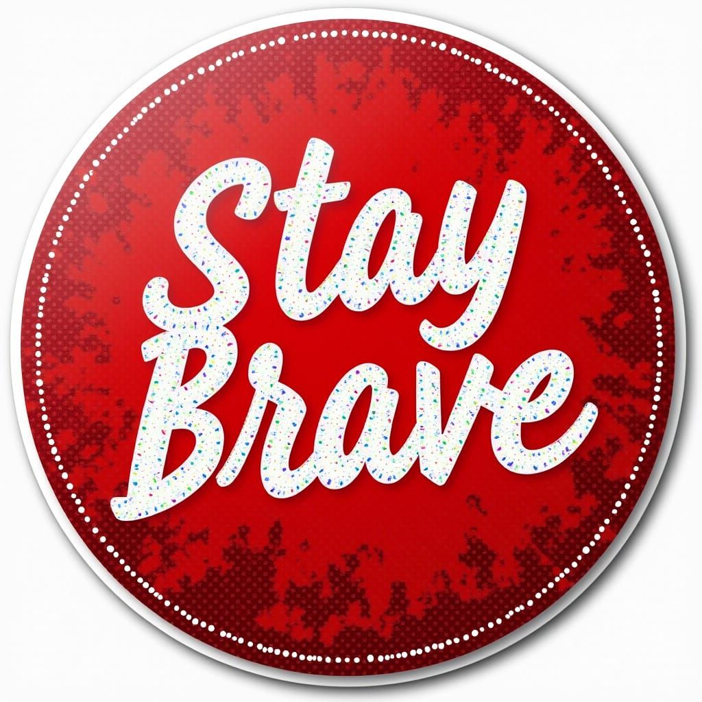 Stay Brave Holographic Sticker on Red Impasto Background