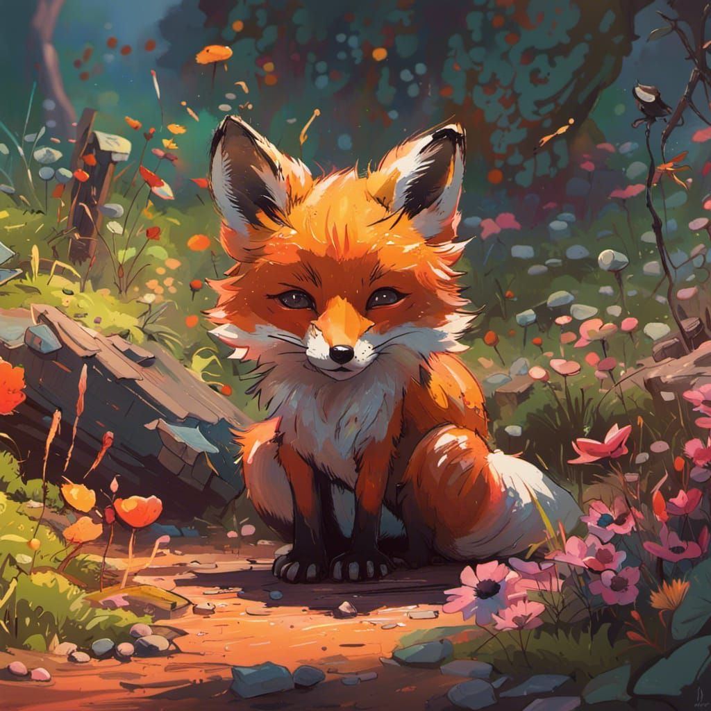 Colorful Fox Illustration in Photorealistic Style