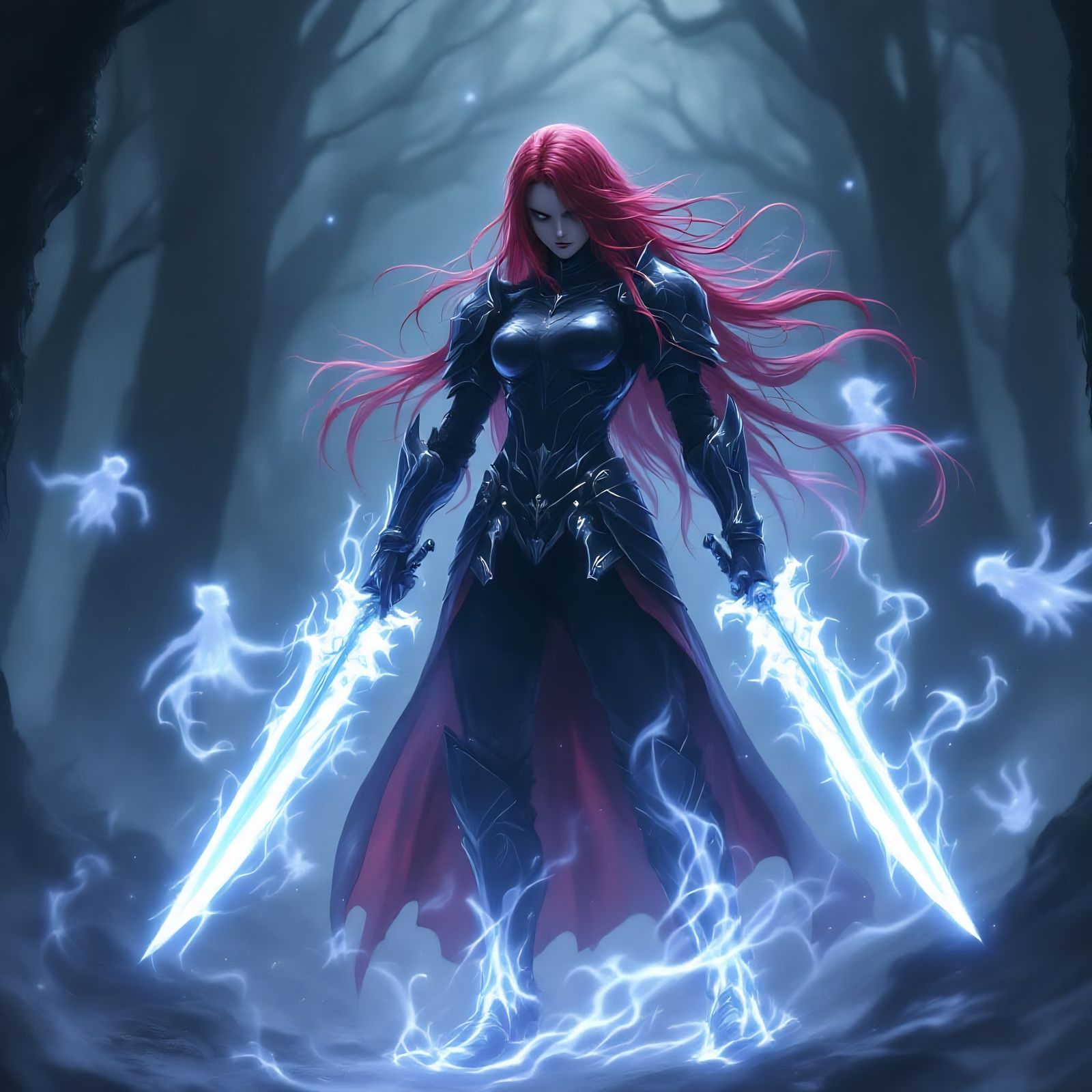 Phantom-Punk Erza Scarlet in Ethereal Forest