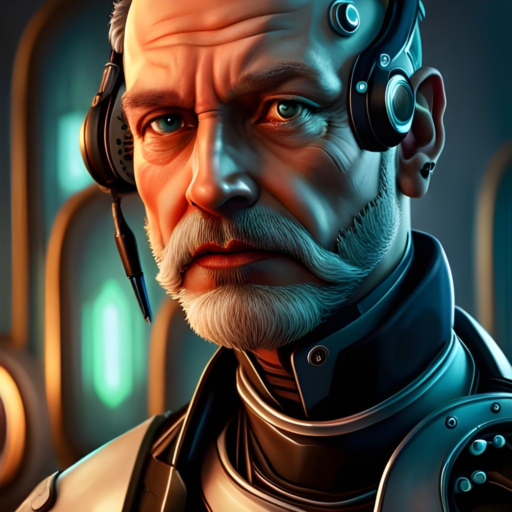 Cybernetic Scientist in Futuristic Lab, Detailed Portrait