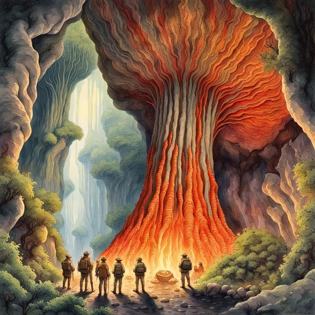 Journey to Earth's Center: Storybook Watercolor Art