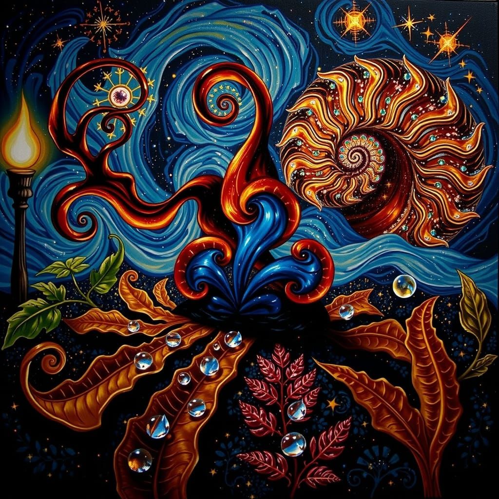 Starry Night Nautilus Curves in Macro Detail