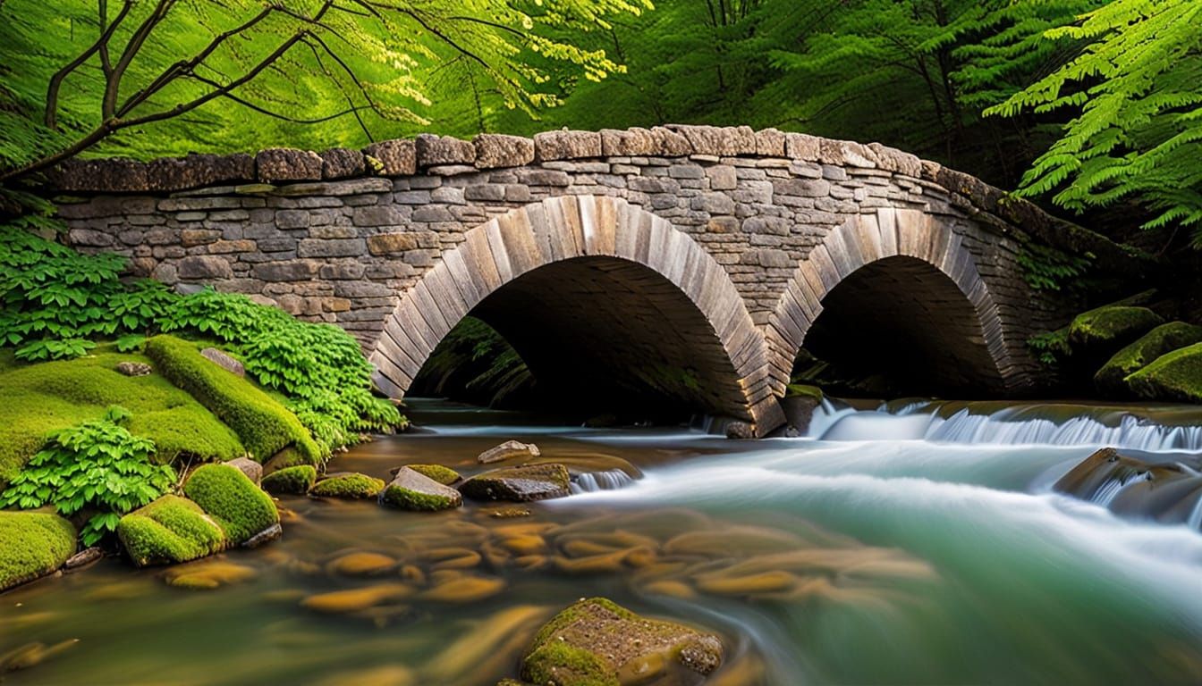 Picturesque Old Stone Bridge Over Clear Stream
