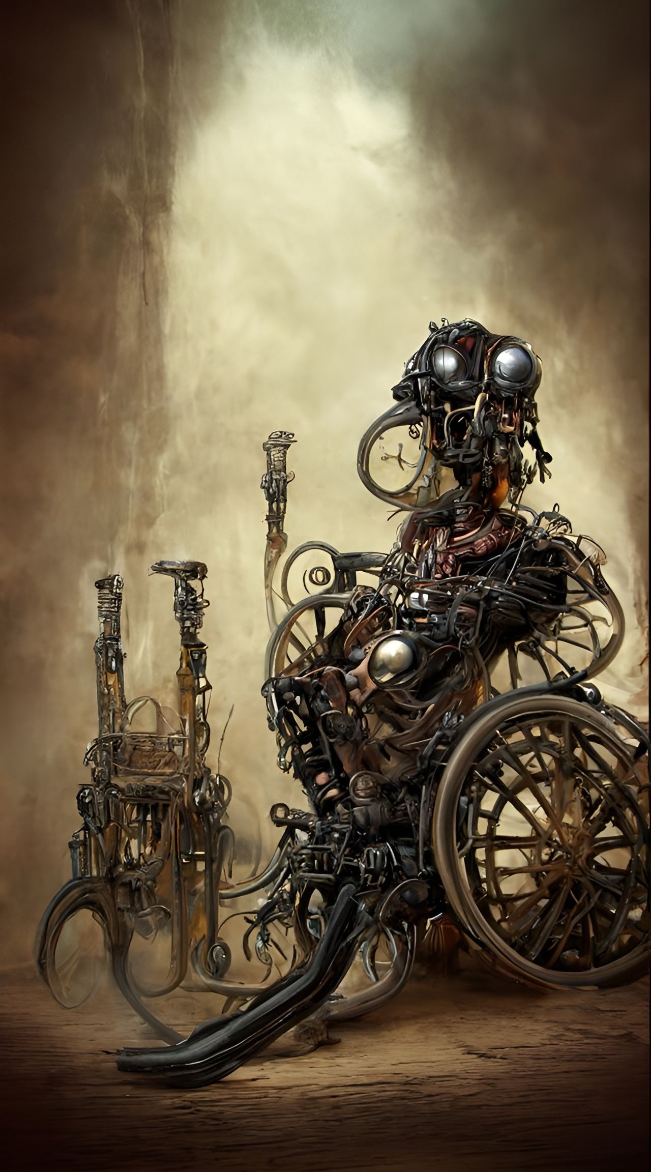 Skeletal Steampunk Creature in Wheelchair