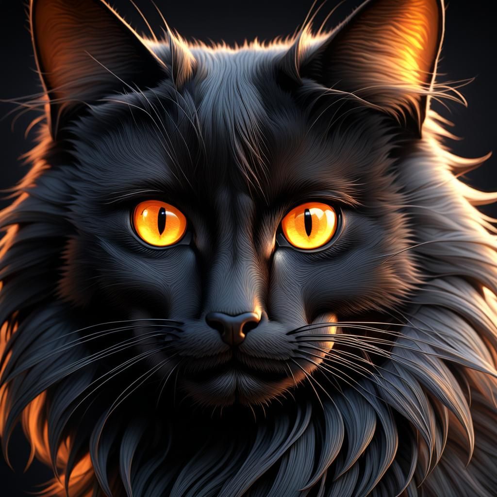 Whiskered Feline Silhouette in Cosmic Darkness