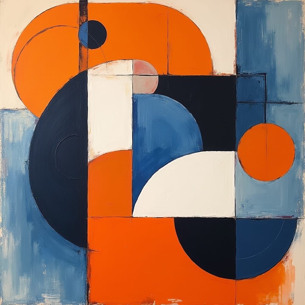 Abstract Expressionist Painting with Swirling Shapes and Bol...