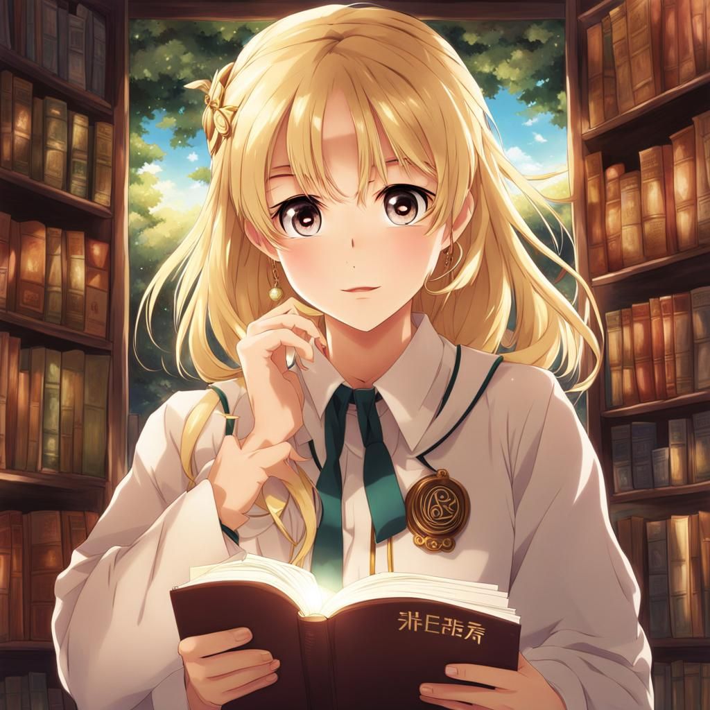 Dreamy Anime Girl Reading a Book