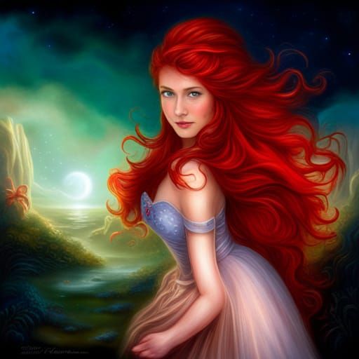 Ethereal Redhead in Starry Fantasy Style