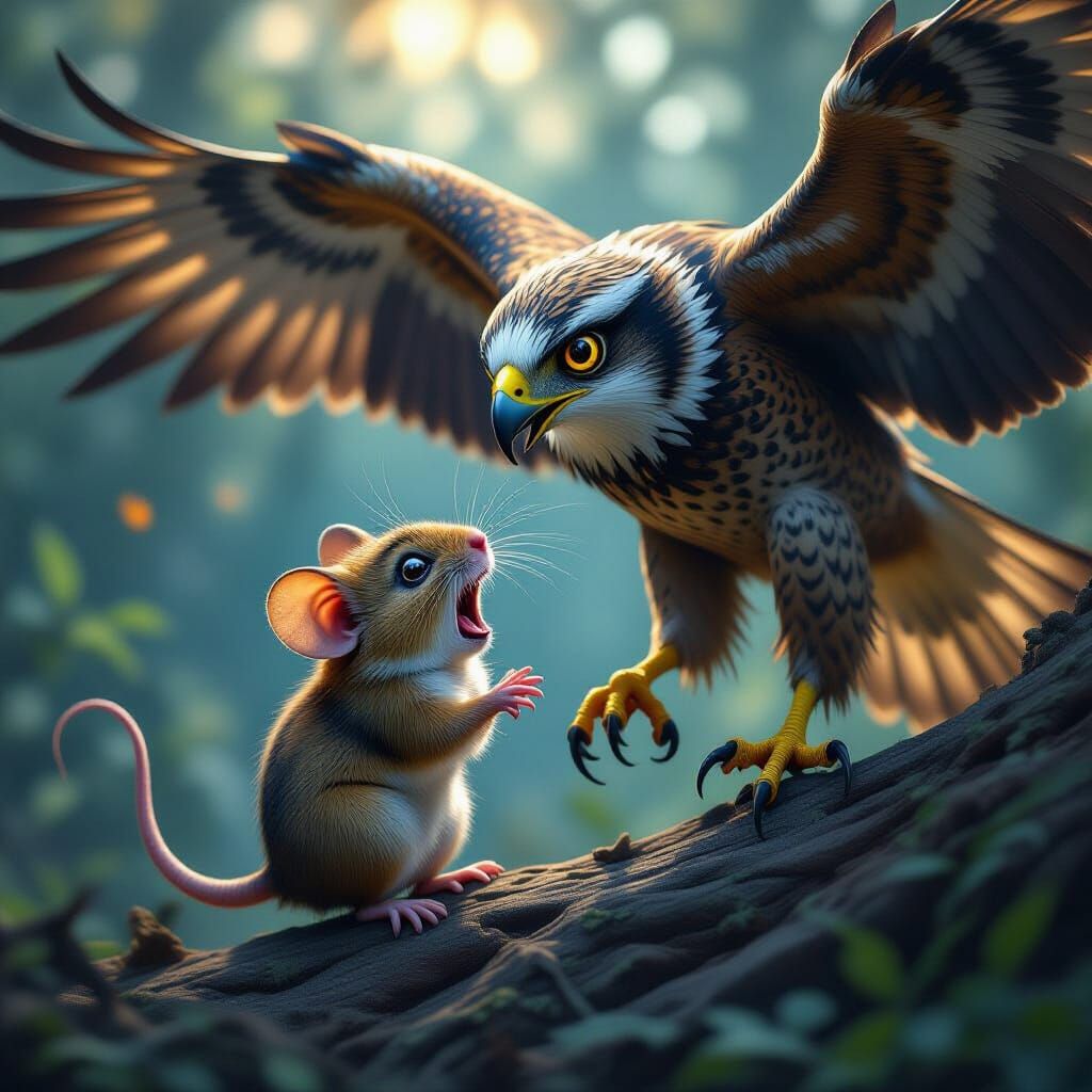 Terrified Mouse in Hawk's Claws, Dark Fantasy Art