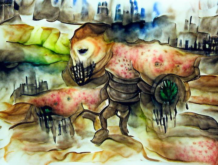 Blight diffuse watercolor dystopian biopunk