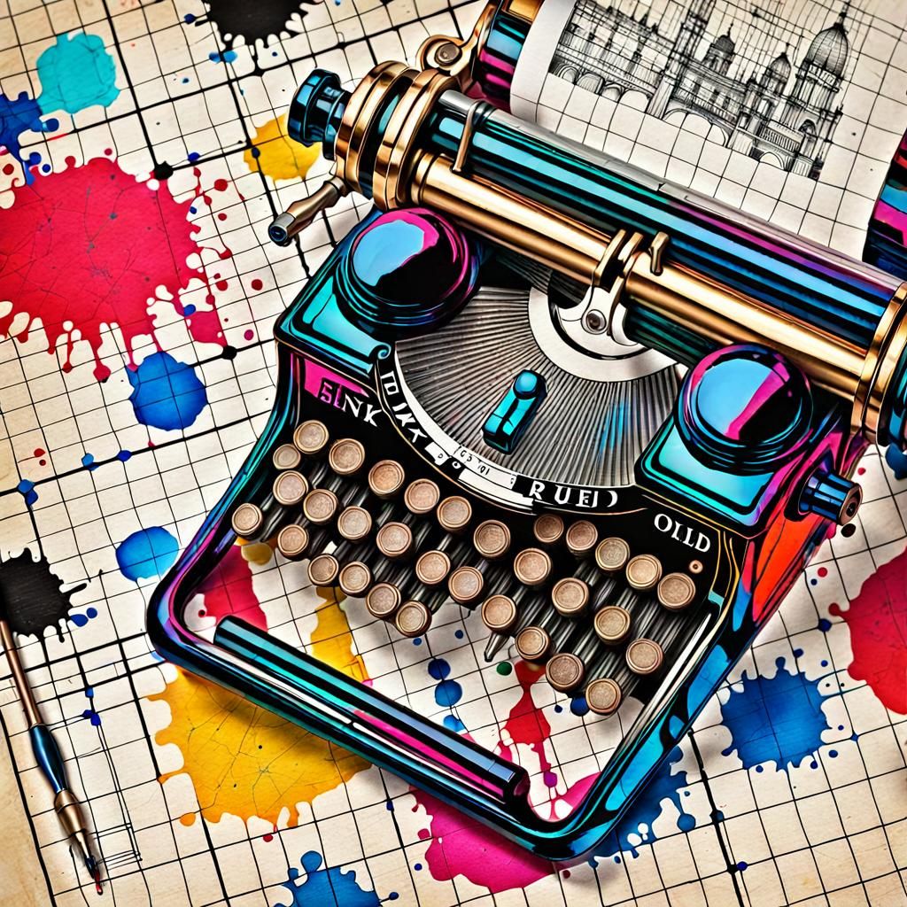 Ink Splash Typewriter in Abstract Expressionism