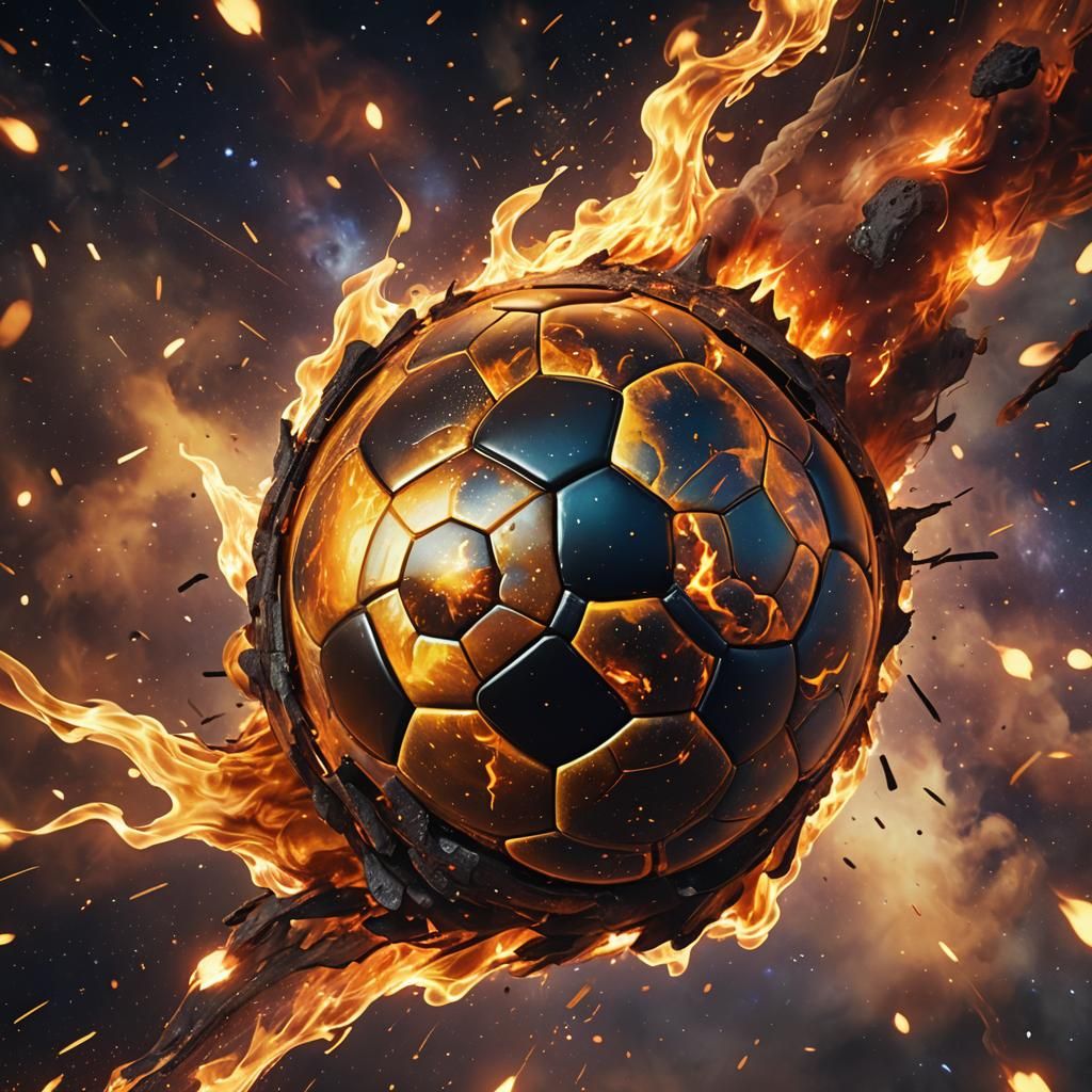 Fiery Soccer Ball in Starry Space: Digital Matte Painting