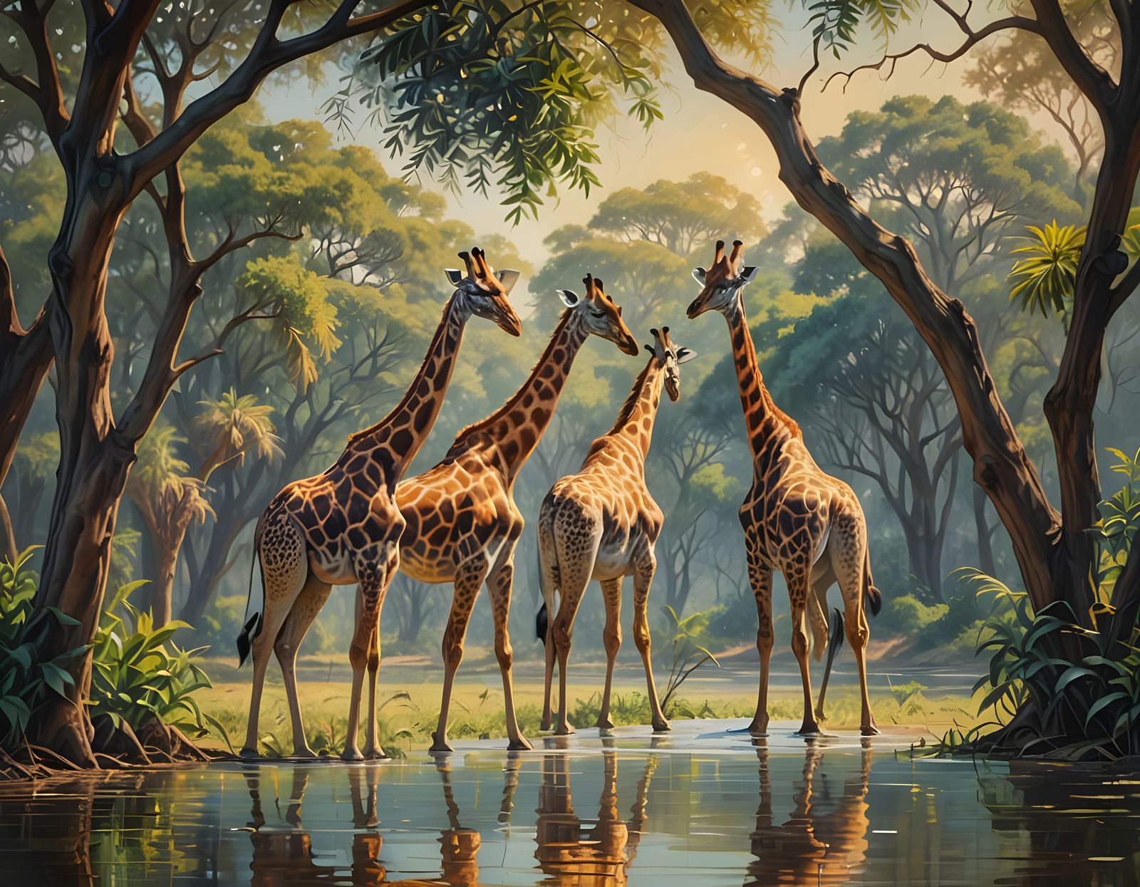Giraffes Grazing Along the Nile River