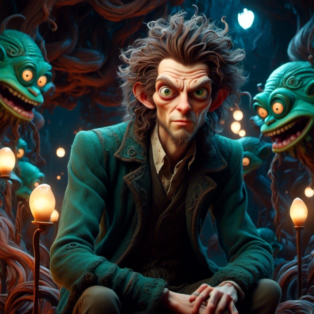 Surreal Portrait with Intense Gaze in Digital Collage