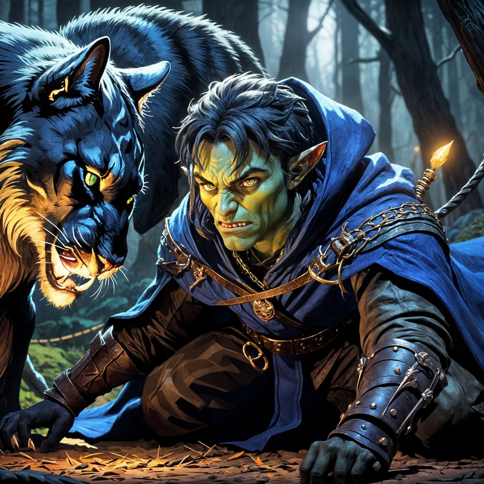 Half-Orc Wizard in Epic Hogtying Duel with a Massive Insect