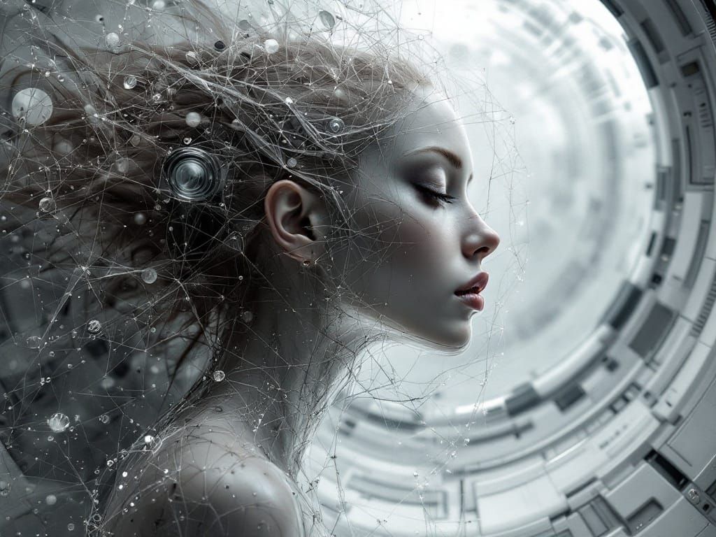 Ginger Woman in Crystal Ship Interior, H. R. Giger-Inspired ...