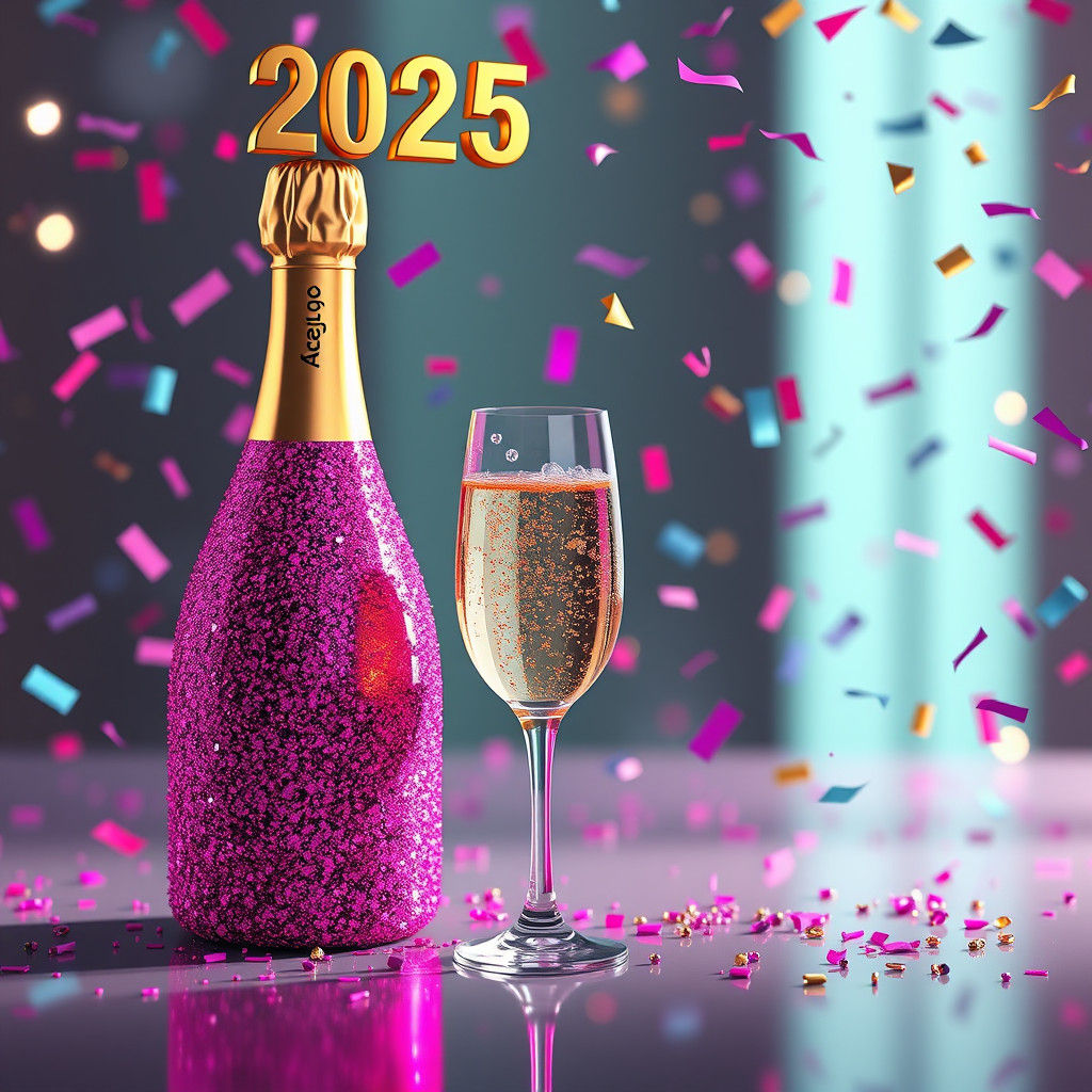 Festive Champagne Celebration in Futuristic 3D Render