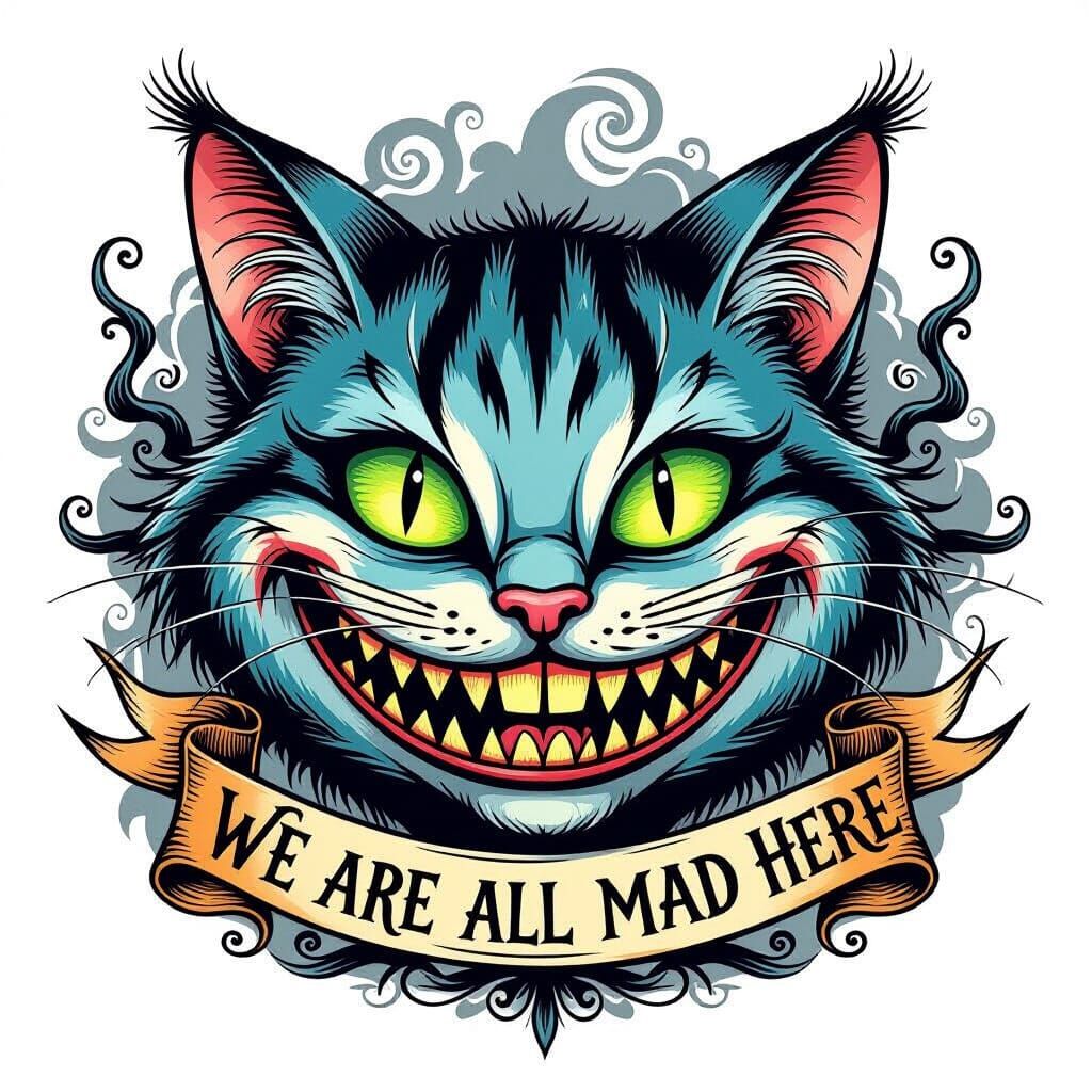 Cheshire Cat Flash Tattoo Design We Are All Mad Here