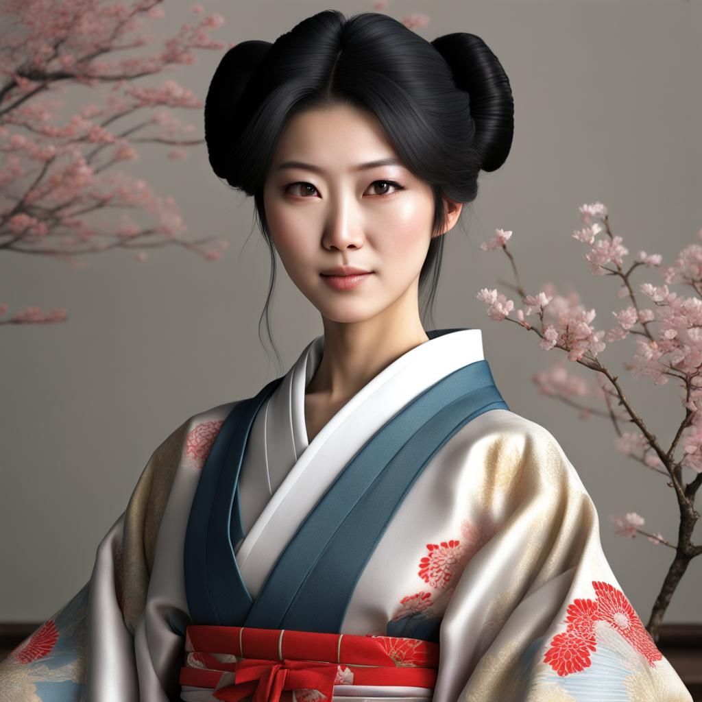 Beautiful Japanese Woman in Traditional Dress