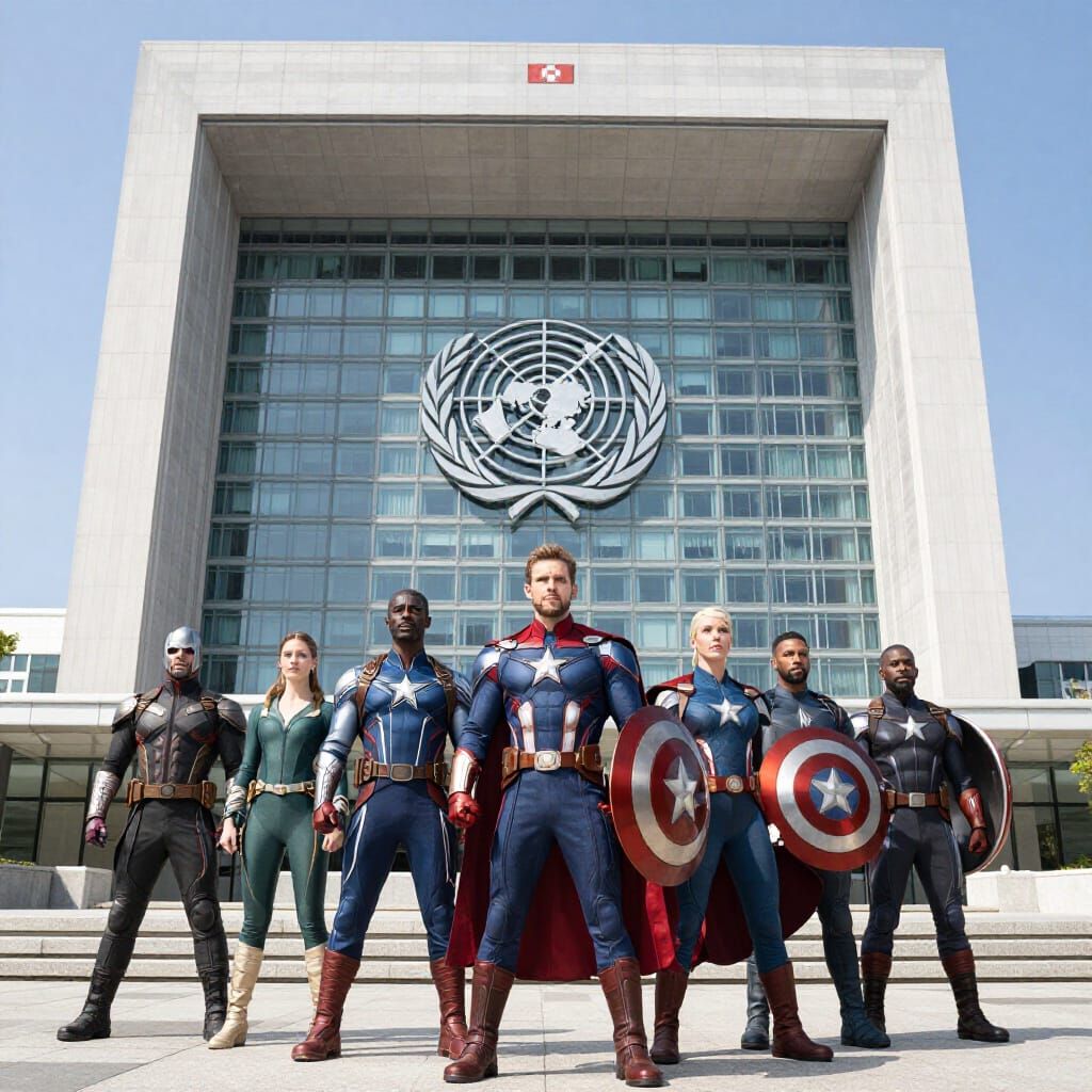 The Avengers Assembled Before the UN Building