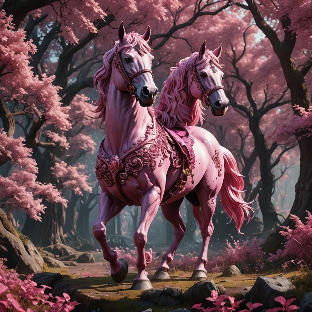 Fantastical Pink Horse in Detailed Matte Painting