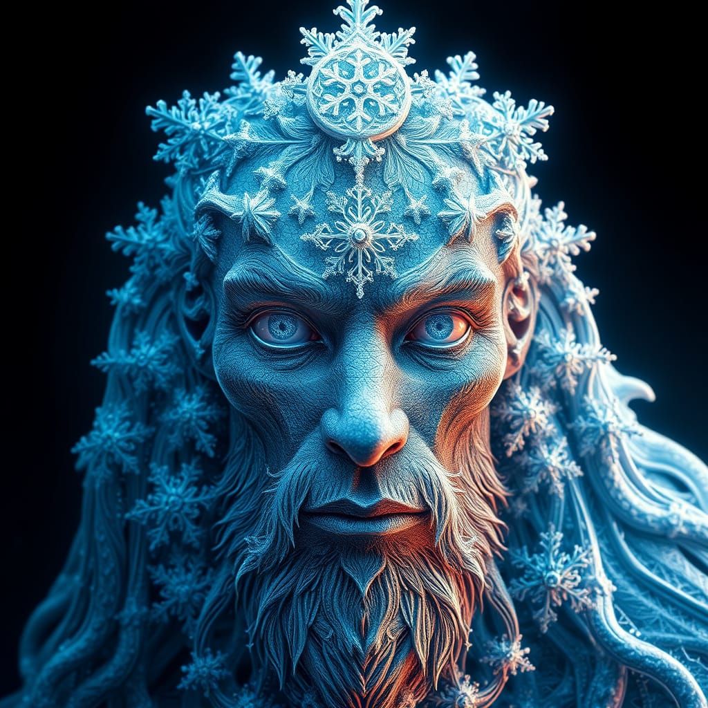 Majestic Being Adorned with Fractal Snowflakes in Ethereal L...