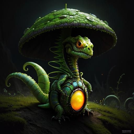 Cute Reptile Alien Wizard in Digital Circlism