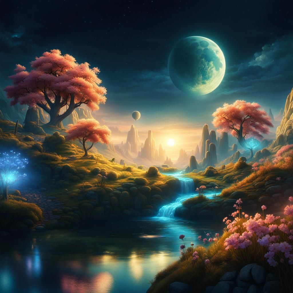 Enchanted Landscape of Floating Dreams: Matte Painting