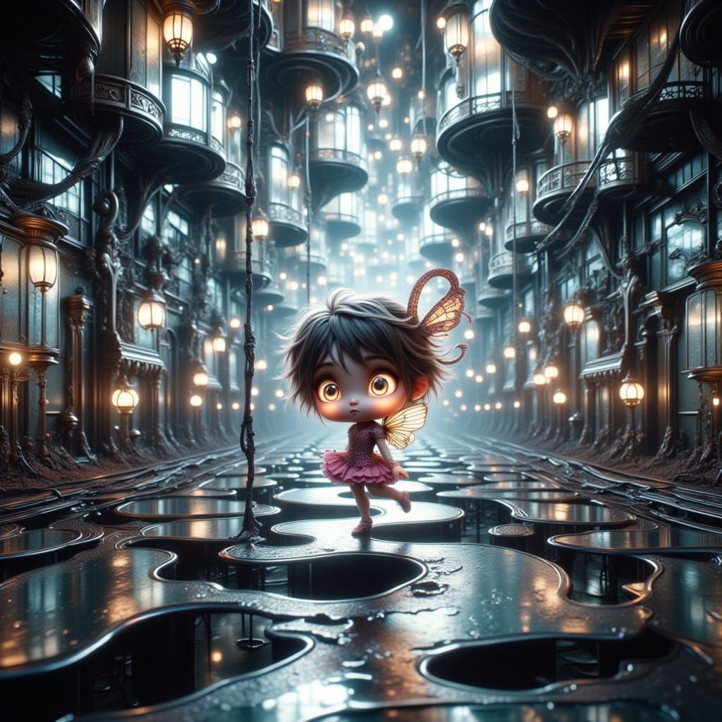 Confused Chibi Butterfly in Carnival Mirror Maze