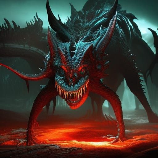 Abyssal Demon Emerging: A Surreal Horror Painting