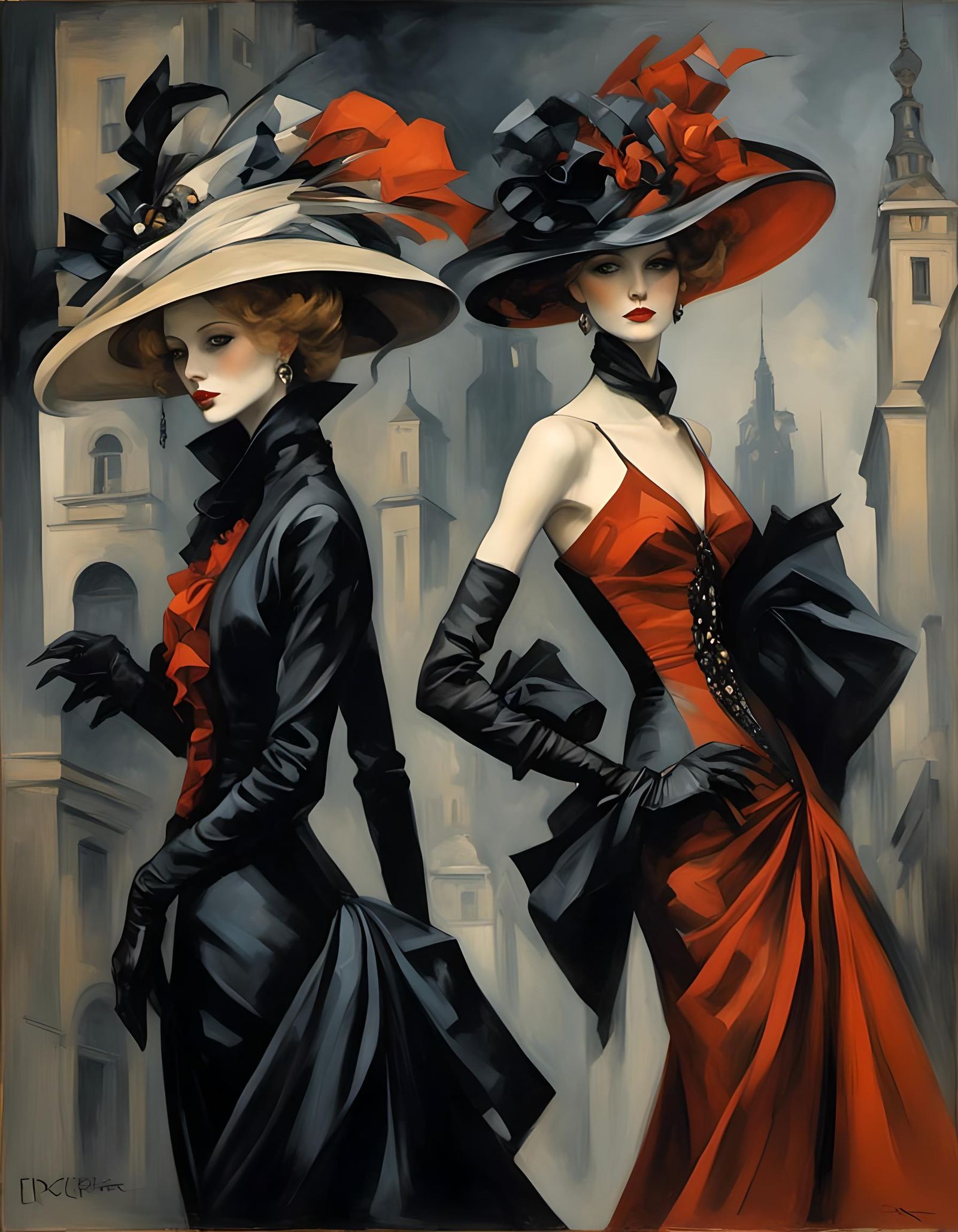 Elegant Sisters in Art Deco Style