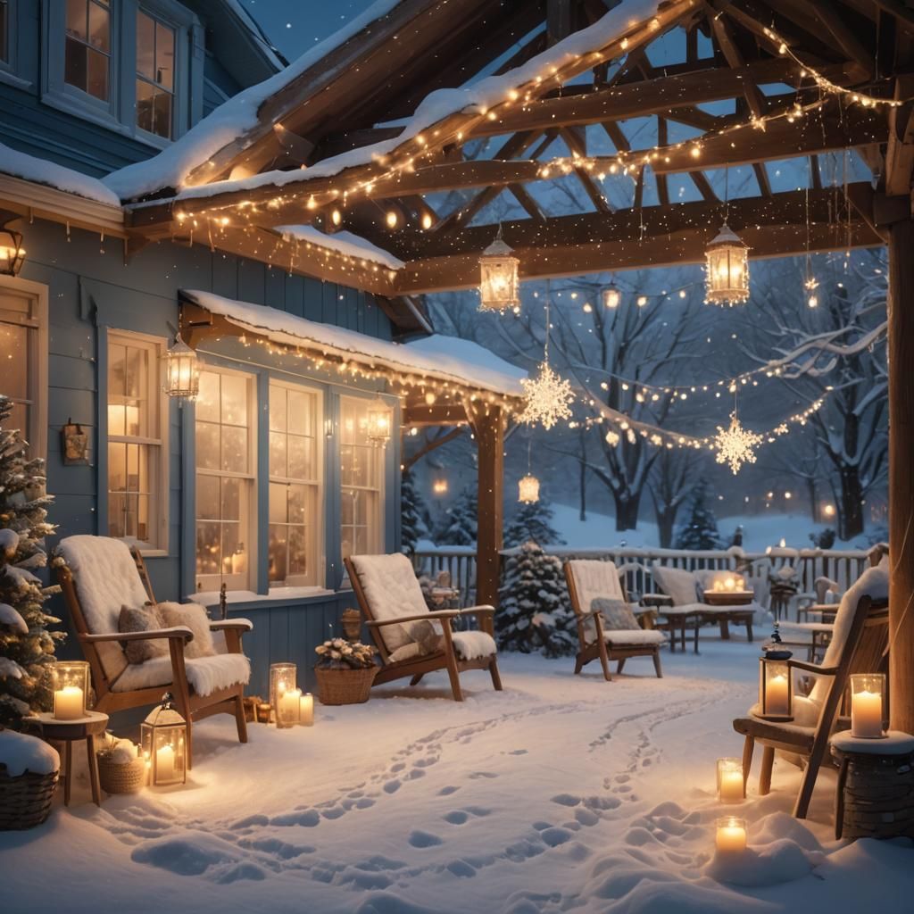 Cozy Winter Porch in Digital Matte Painting Style