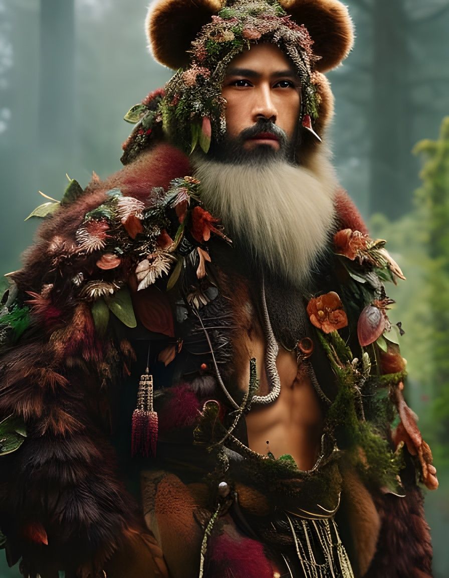 Druid in Bear Pelt: Hyperdetailed Cinematic Portrait