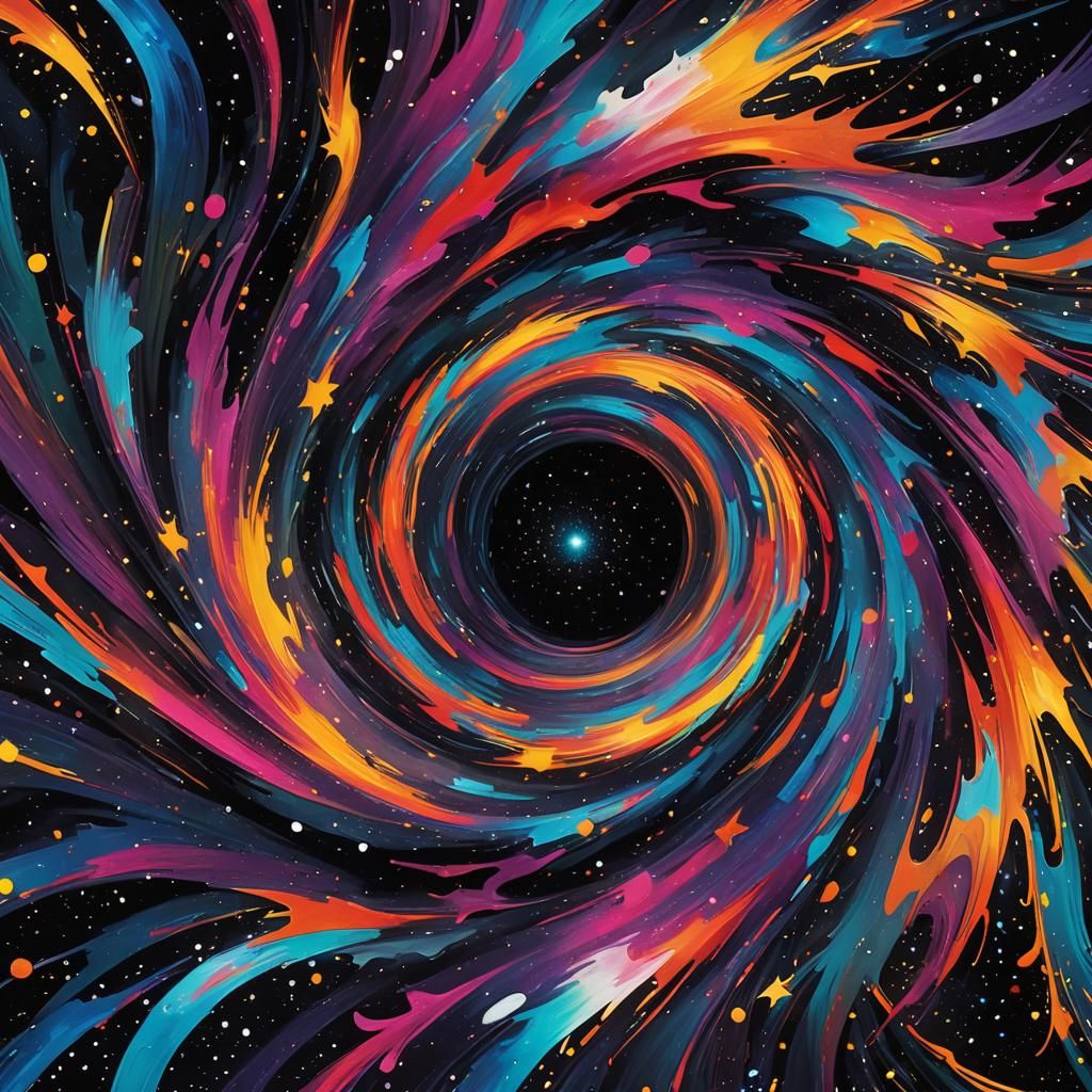 Singing Star in Black Hole: Abstract Fauvism Digital Art