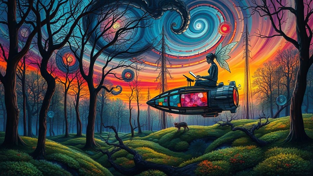 Surrealist Stained Glass Forest Glade