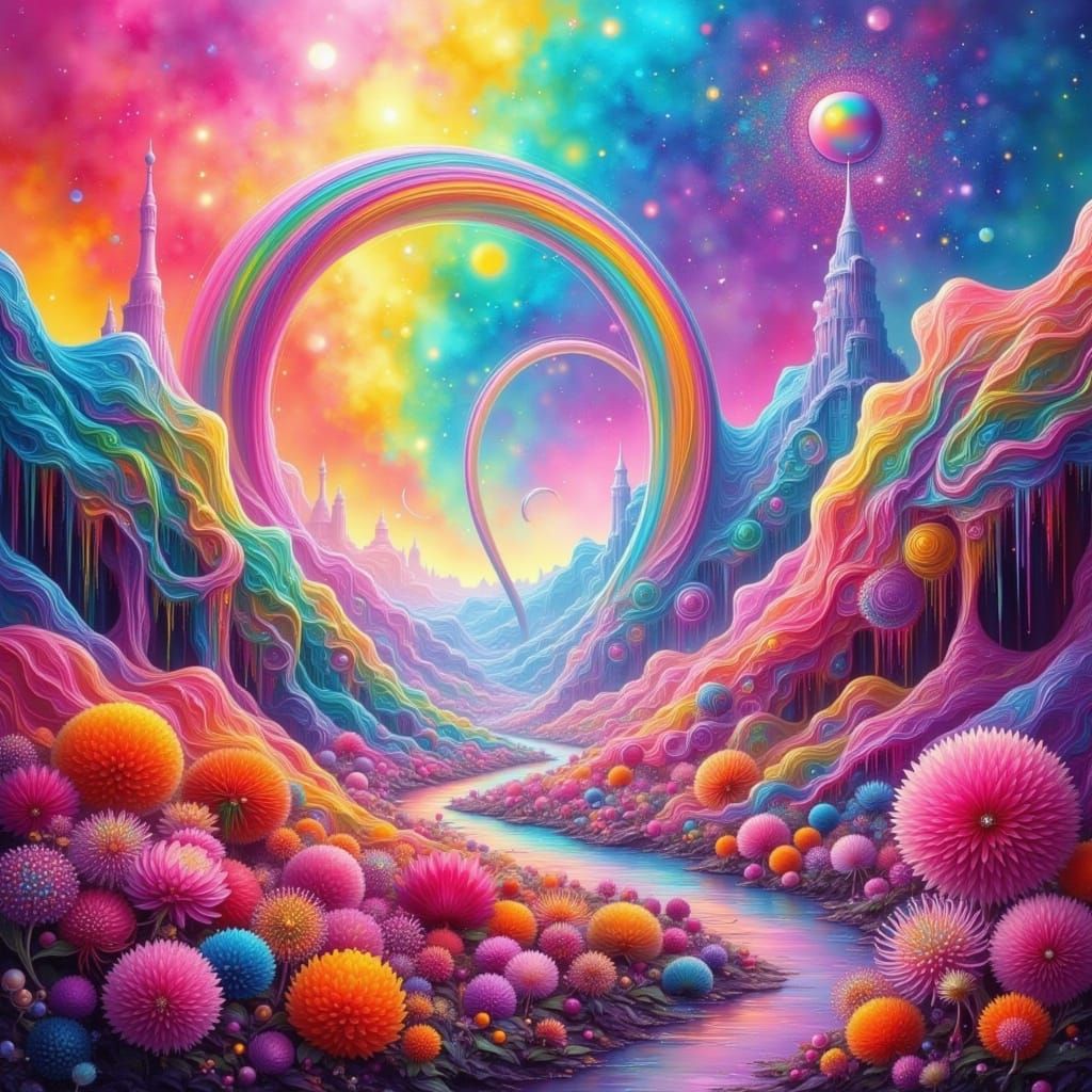 Dreamy Surreal World in Vibrant Rainbow Colors