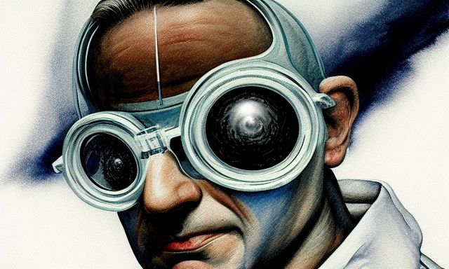 Intense Scientist in Destroyed Lab, Watercolor Style