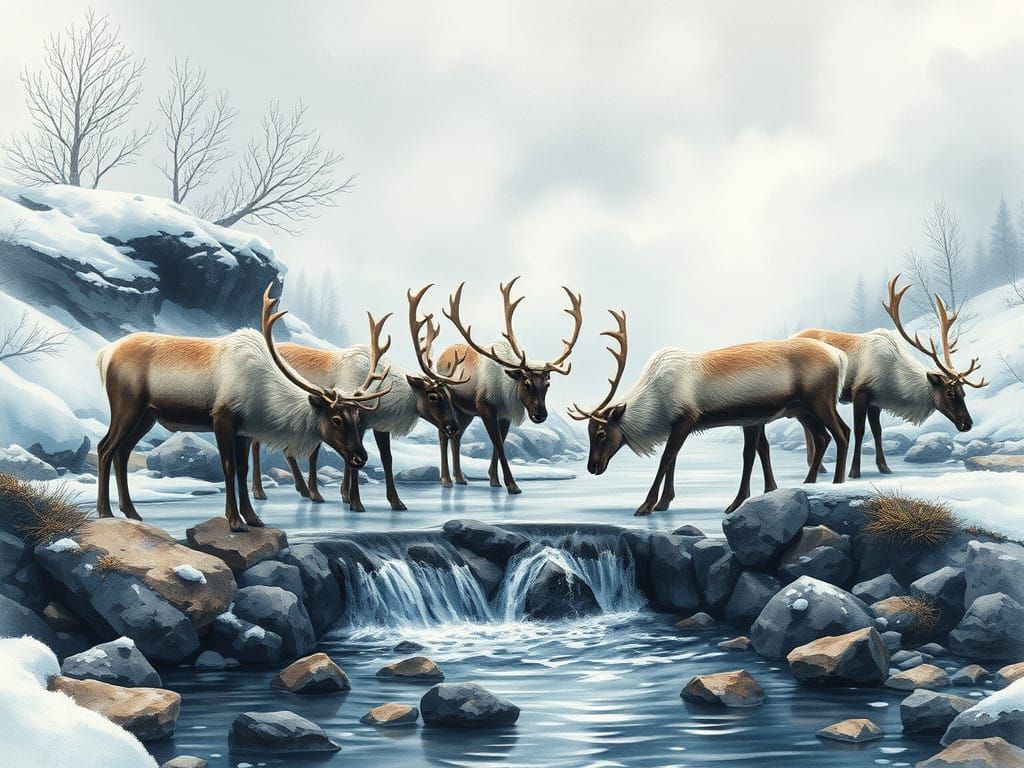 Winter Wonderland Reindeer Gathering in Charming Watercolor...