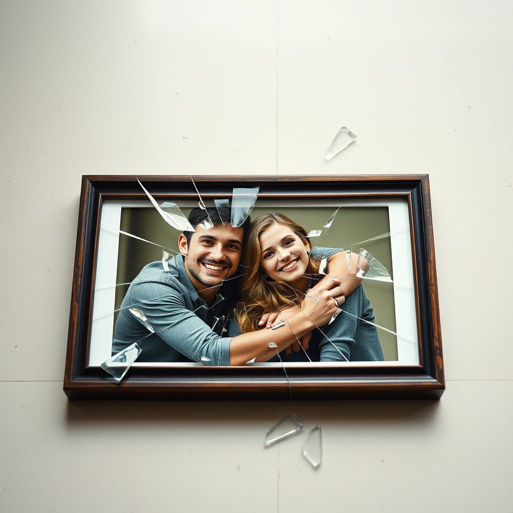 Shattered Memories: Hyperrealistic Photo Frame Close-Up
