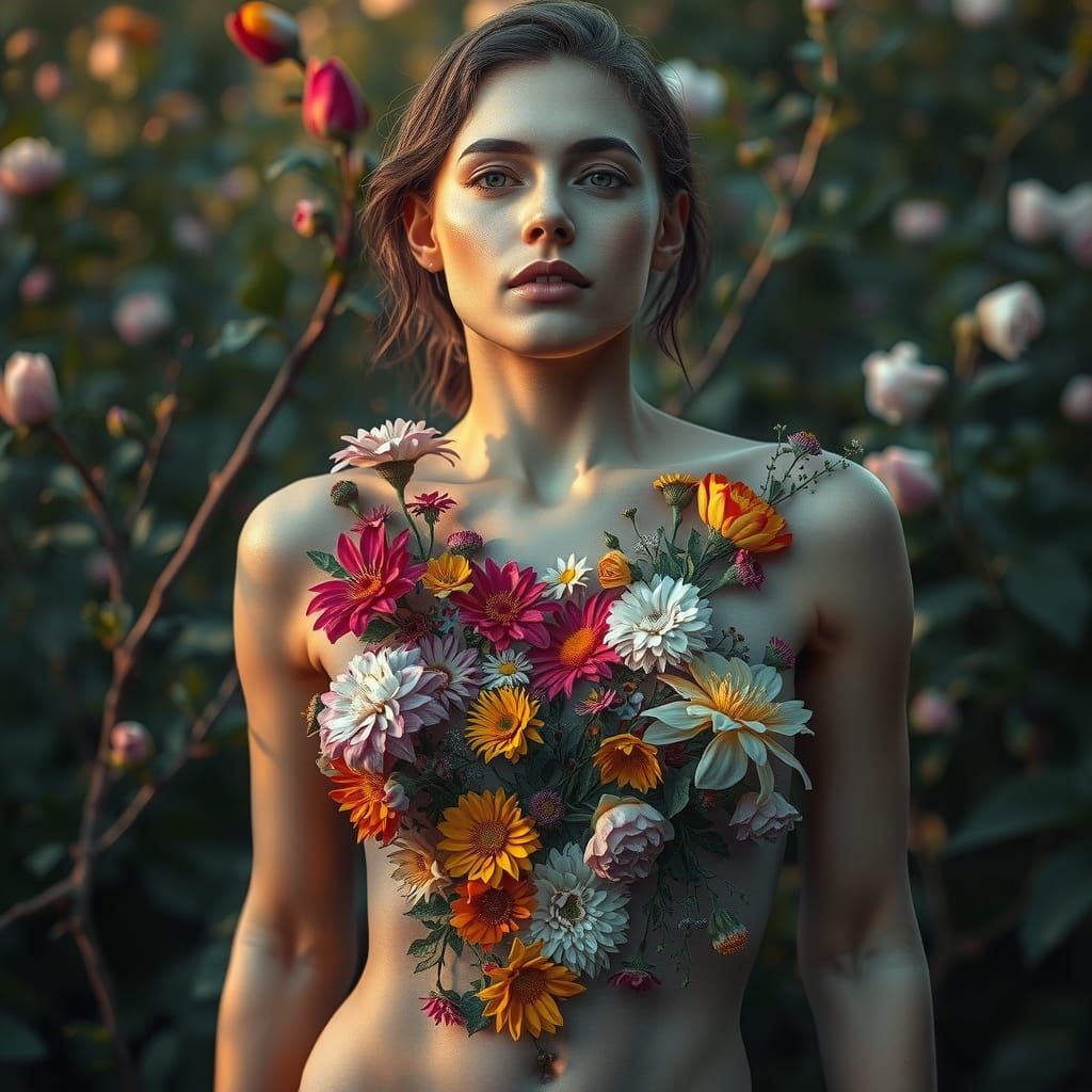 Floral Transparency: A Woman's Vibrant Inner World