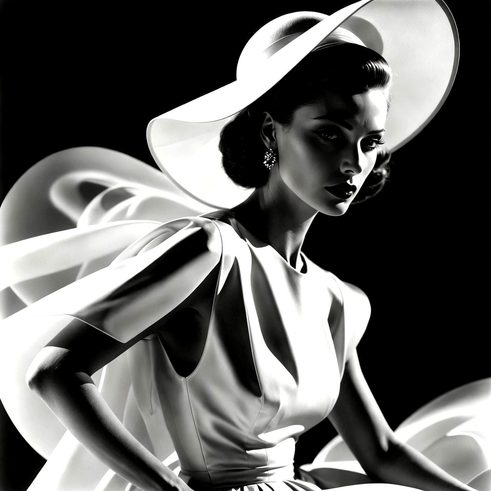 Futuristic Woman's Fashion in Dramatic Monochromatic Style